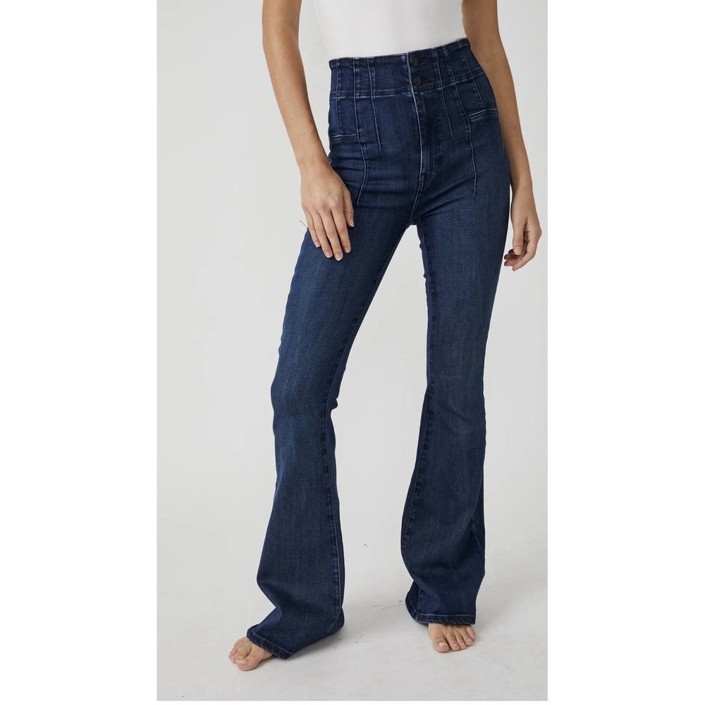 Free People We The Free Jayde Flare Jeans Sz 31 Dark Wash High Rise Minimalist